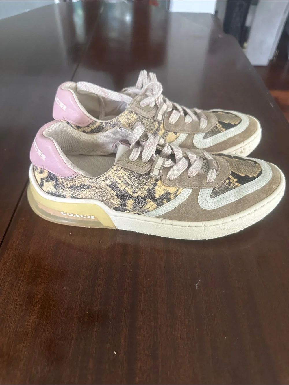 Women’s Coach Neutral Snake-Print Fashion Sneakers